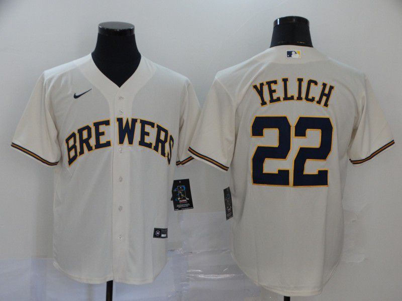 Men Milwaukee Brewers 22 Yelich Cream Nike Game MLB Jerseys